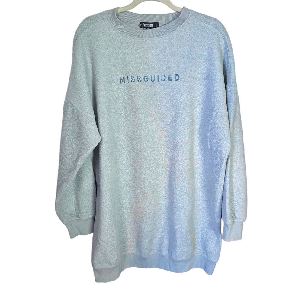 Missguided Women’s Sz 8 Oversized Crew Neck Tunic Sweater Long Sleeve Light Blue